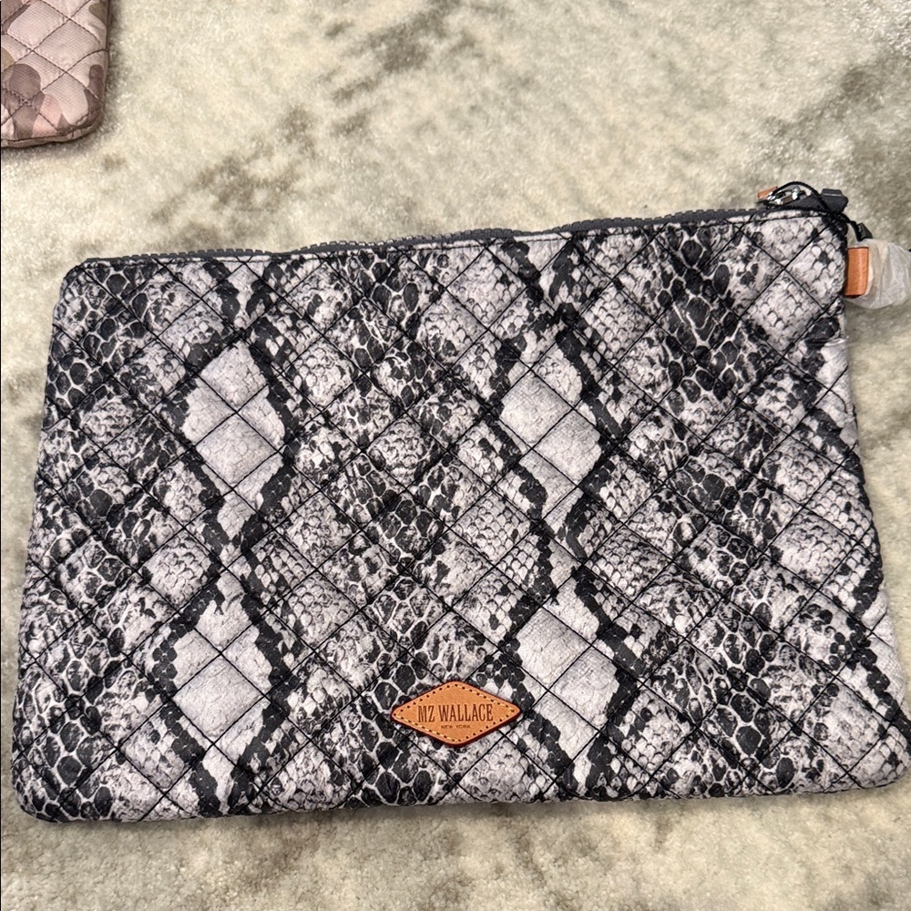MZ Wallace Metro Pouch in Black and White Snake Print